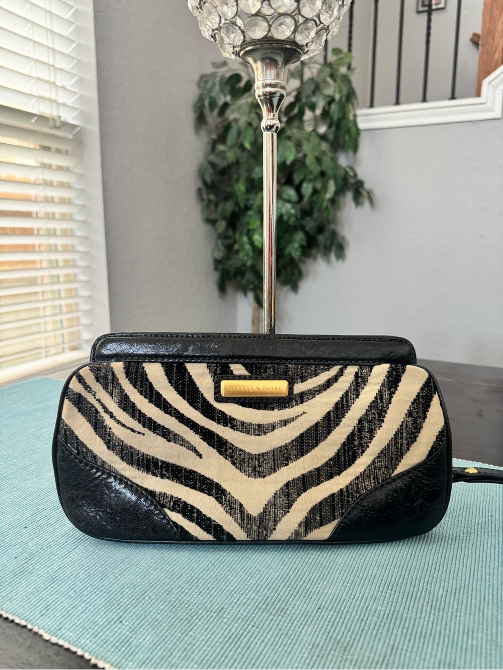 Vintage Isabella Fiore Black & Cream Zebra Print Women’s Clutch